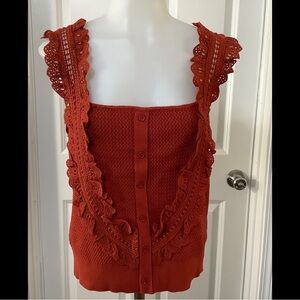 Flint &Moss  Elegant Lace Trim Sleeveless Blouse - Terracotta size large NWT